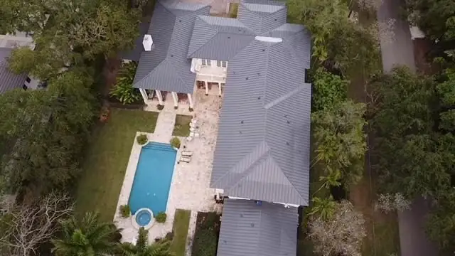 Aerial view of a metal roof by RTI Roofing